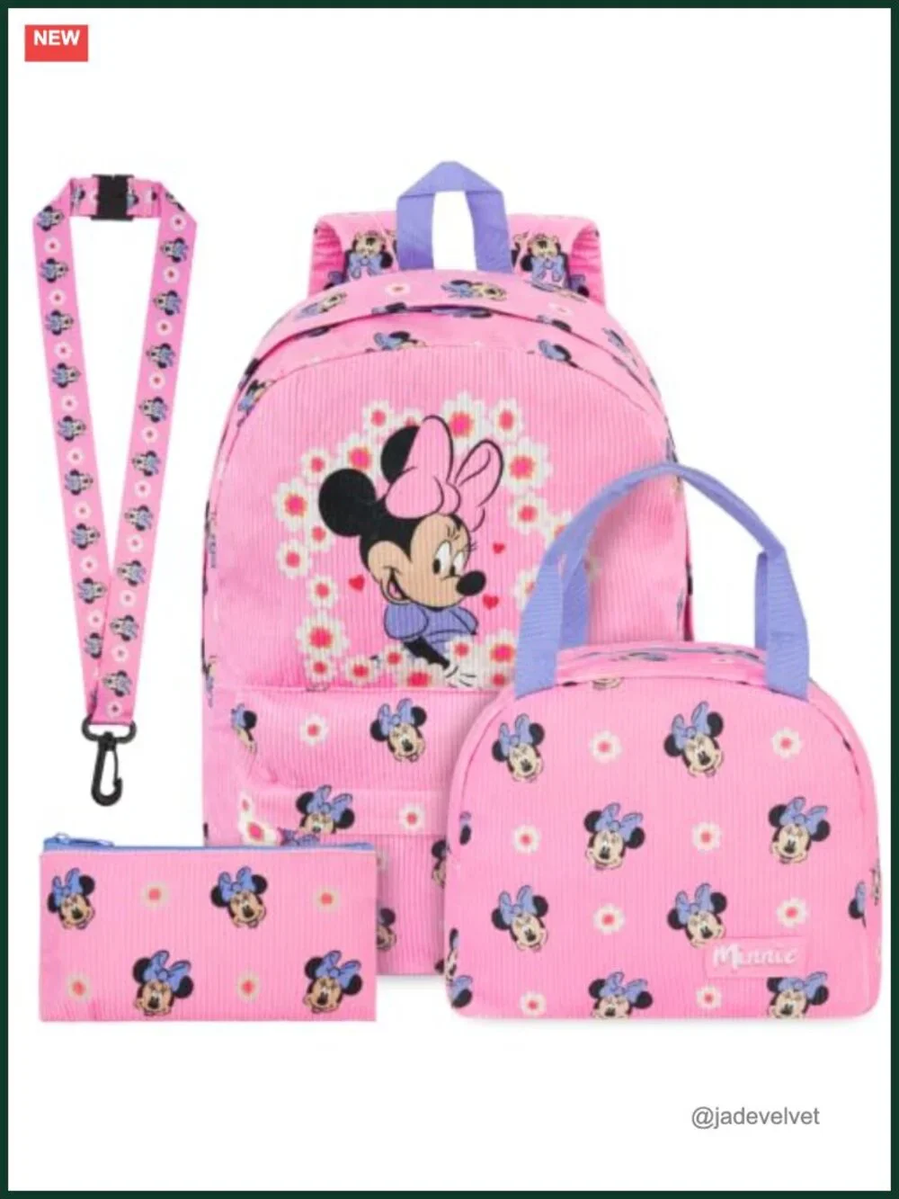 Girls Corduroy Backpack Set 4 Piece with Lunch Bag Pencil Case Lanyard